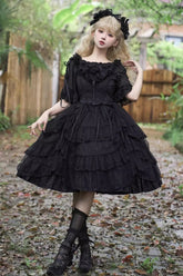 Black Iris Love Multi-layer Ruffle Bowknot Gothic Princess Lolita Jsk Dress